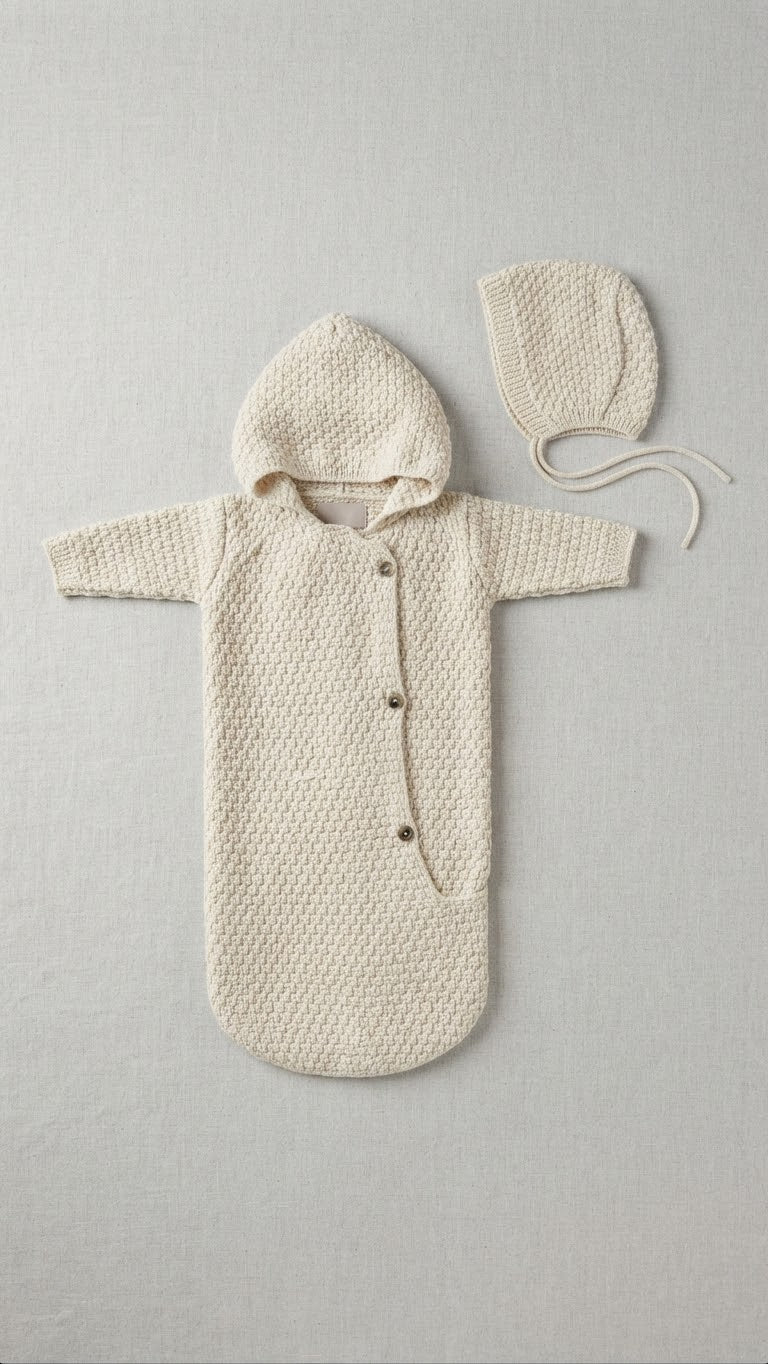 Knit sac and bonnet DO40 - Butter