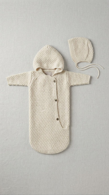 Knit sac and bonnet DO40 - Butter