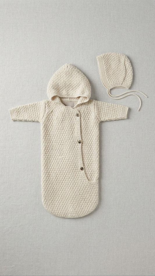 Knit sac and bonnet DO40 - Butter