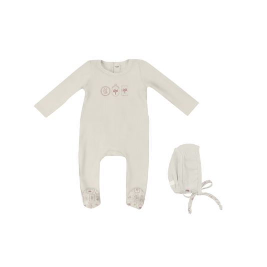 Milk Keepsake Embroidery Footie w Round Bonnet