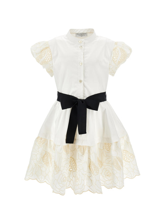 Philosophy Button Down Dress w Embroidered Sleeve&Skirt I1G902