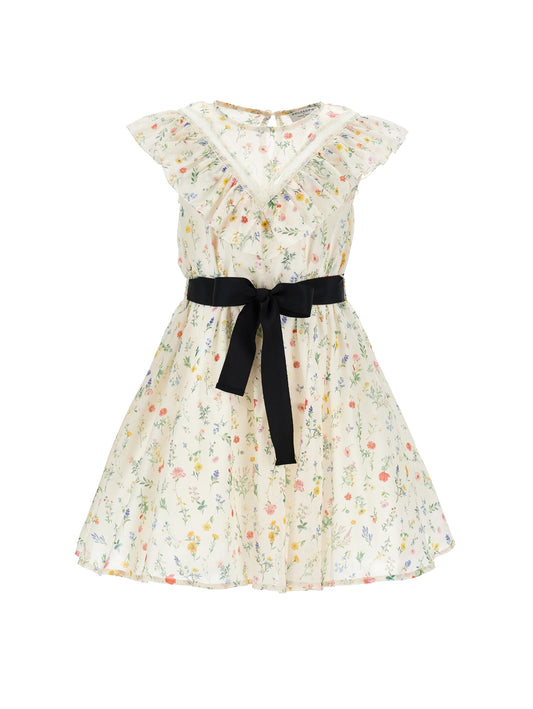 Philosophy Floral Print Dress W Ruffles & Tie Belt I1G908