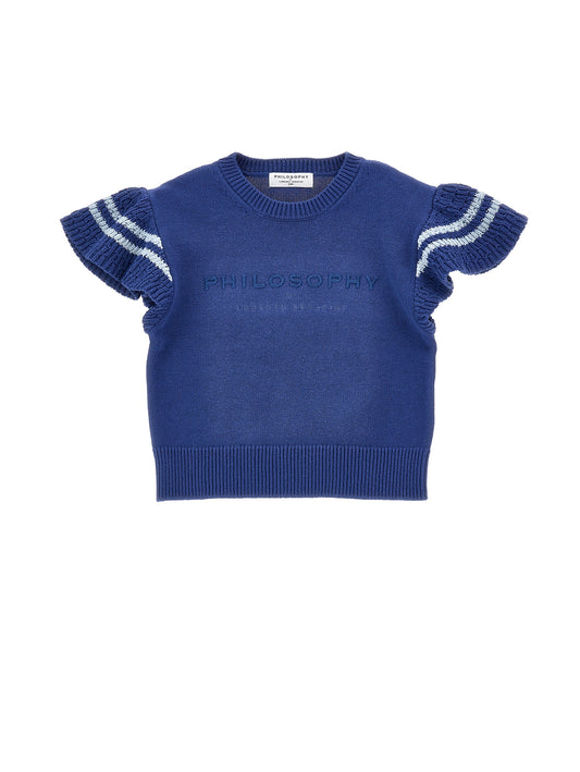 Philosophy SS Knit Sweater W Tone on Tone Logo I9G308