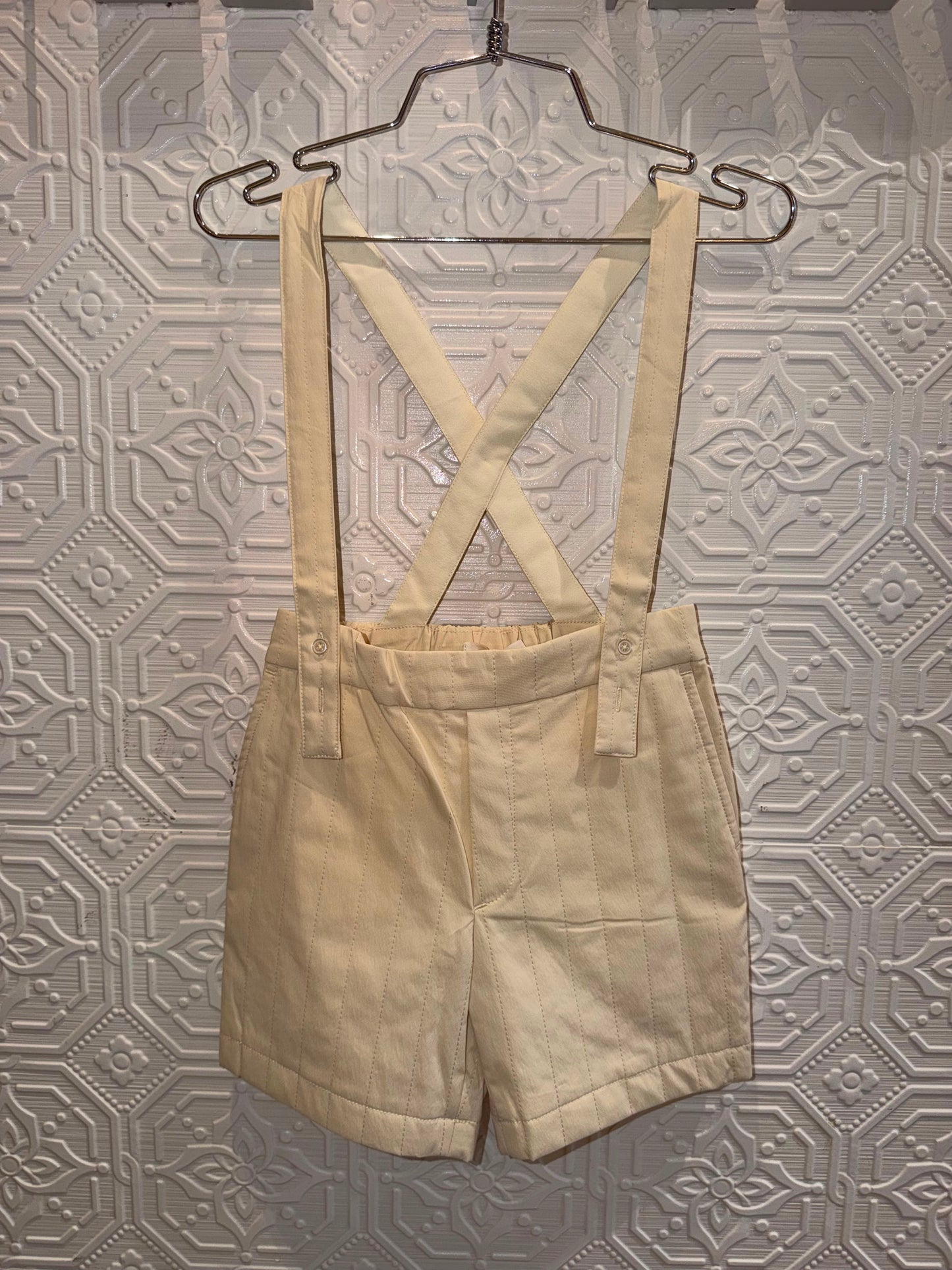 archie Tufted Suspender Shorts - Ivory