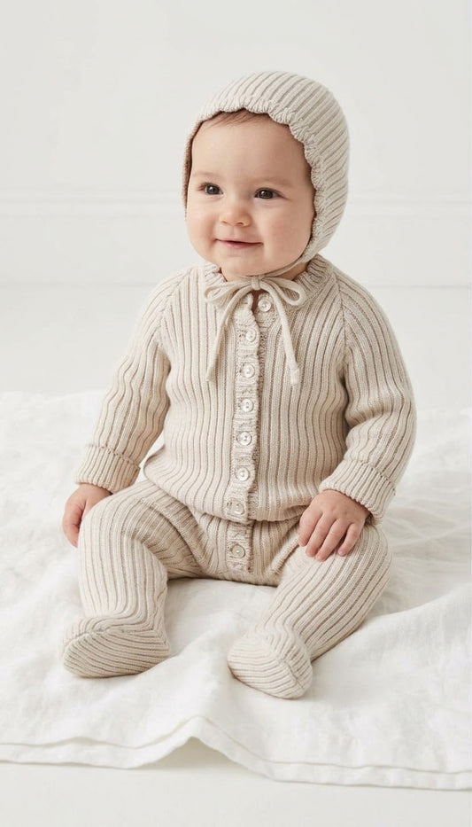 Knit onepiece and hat DO31 - Butter