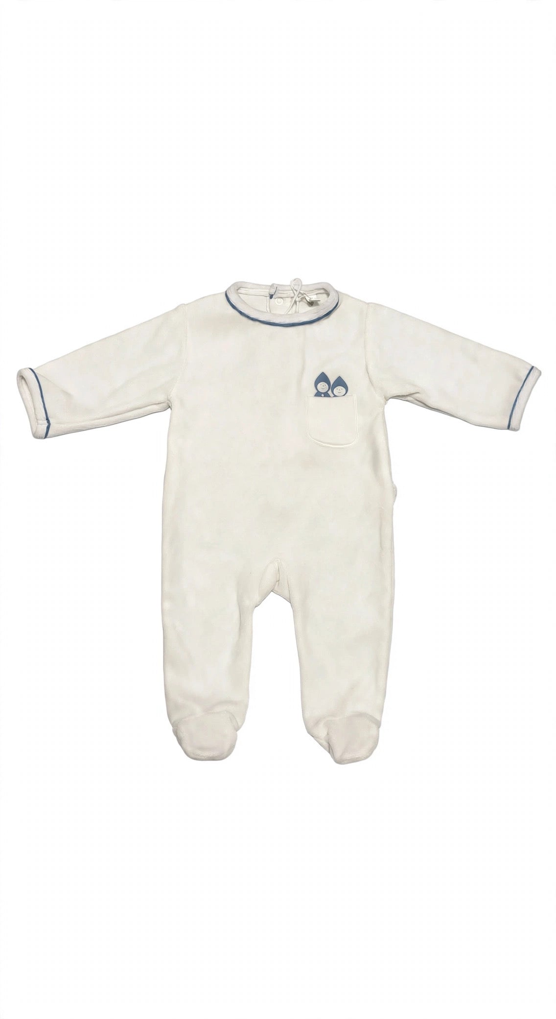 Velour Lutin Pocket Footie - White/Blue