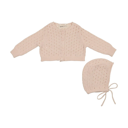 Pointelle Knit Cardigan & Bonnet