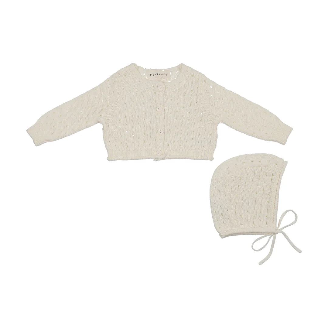 Pointelle Knit Cardigan & Bonnet
