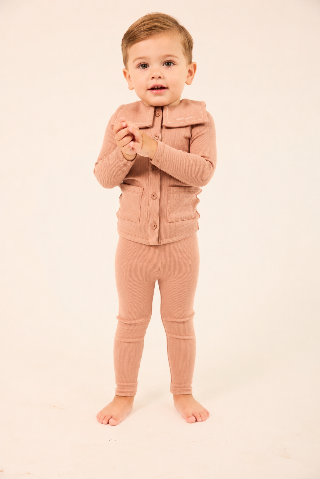 Embroidered Collar Cardigan Set- Pink