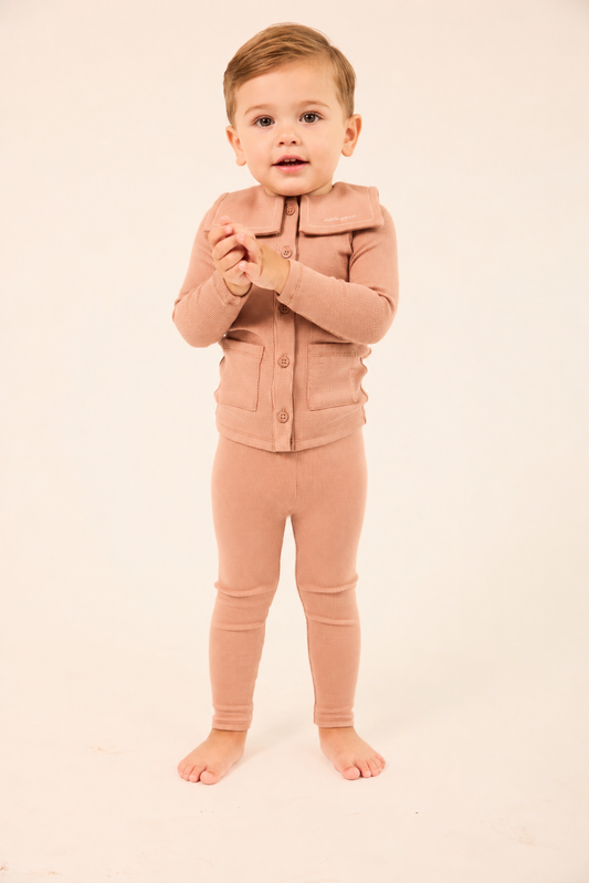 Embroidered Collar Cardigan Set- Pink