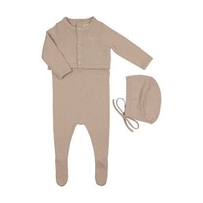 Peluche Knit Jumpsuit/Cropped Cardigan/ Bonnet Set