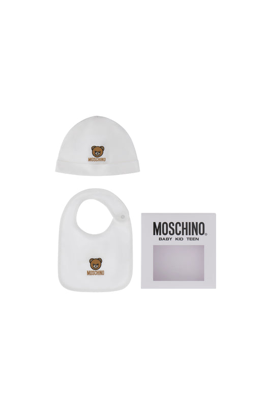 Moschino Bear Logo Hat & Bib Gift Set MRY03E