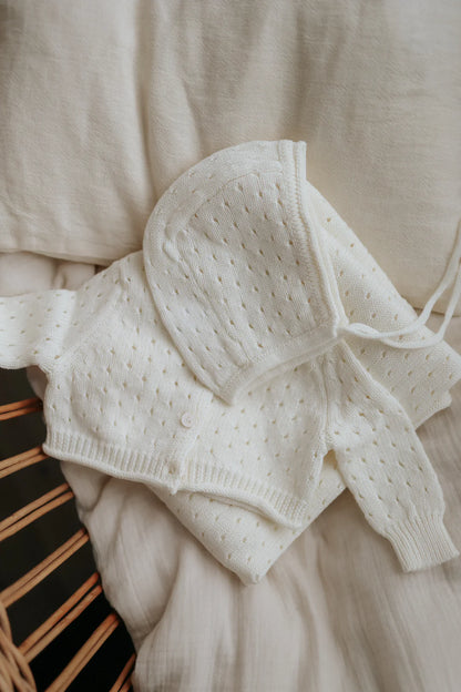 Pointelle Knit Cardigan & Bonnet