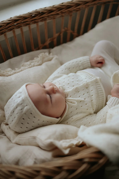 Pointelle Knit Cardigan & Bonnet
