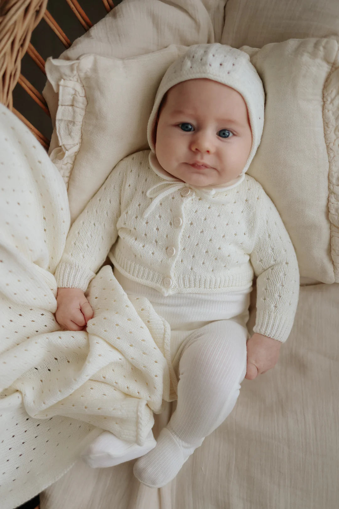 Pointelle Knit Cardigan & Bonnet