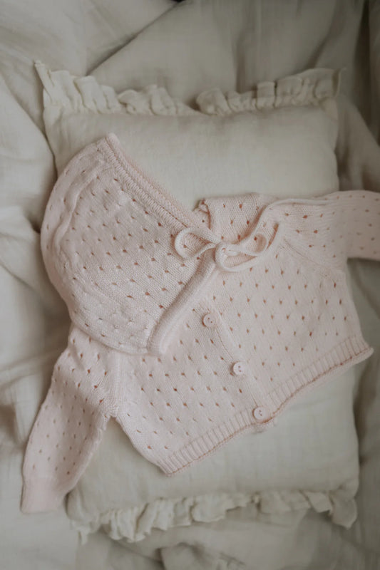 Pointelle Knit Cardigan & Bonnet