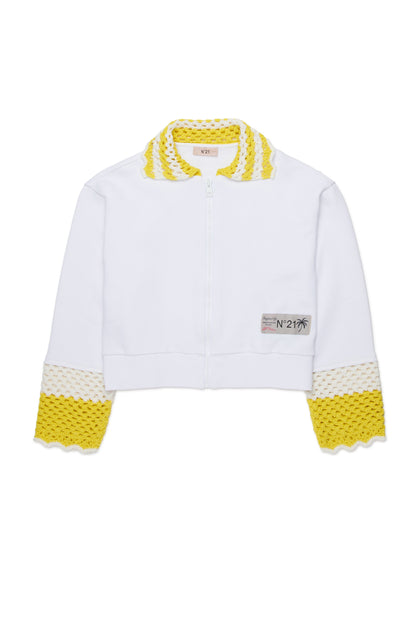 N21 Zip Sweatshirt Crochet Collar and Cuffs N0495