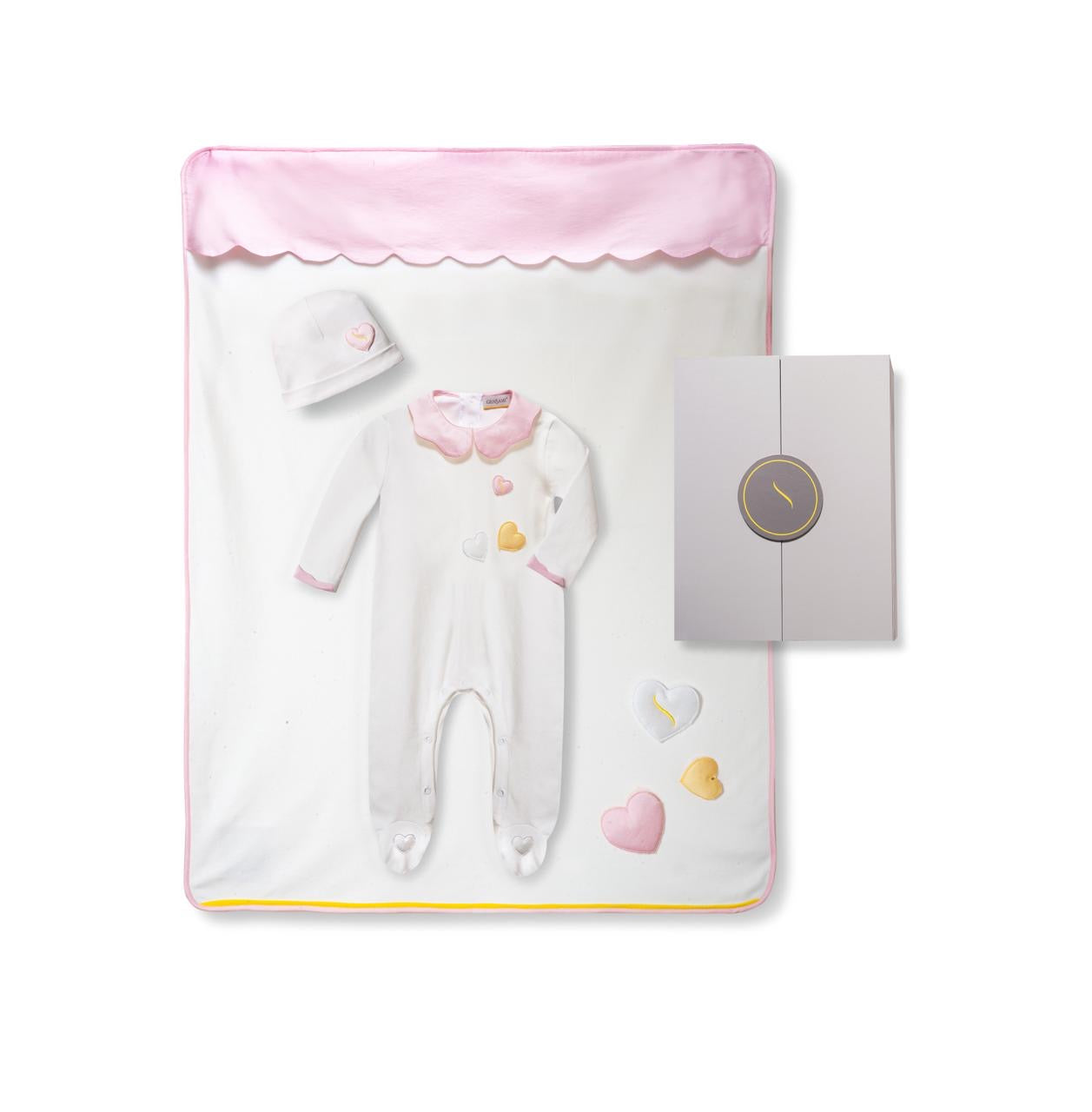 Gensami 3 PC Jersey Layette w 3D hearts + Free Bib