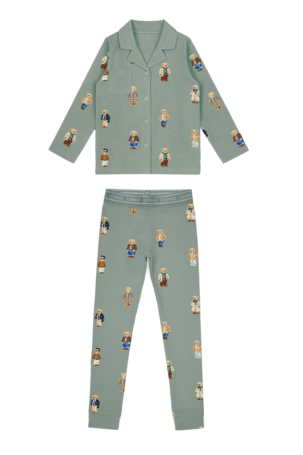 Teddy Pattern Lounge Grandpa Set - Jade