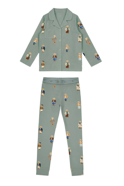 Teddy Pattern Lounge Grandpa Set - Jade