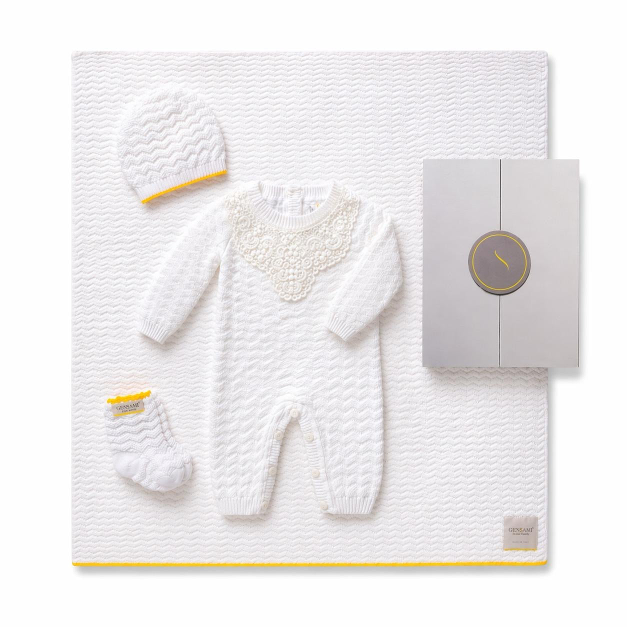 Gensami Baby Girl Knitted Long wave-Stitch Layette Set