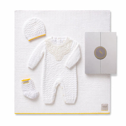 Gensami Baby Girl Knitted Long wave-Stitch Layette Set