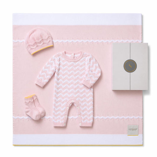 Gensami ZigZag-Stitch 4-Piece Long Romper Layette Set