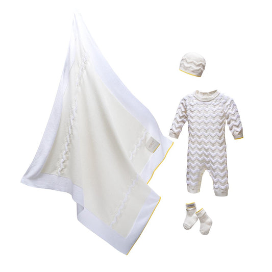 Gensami ZigZag-Stitch 4-Piece Long Romper Layette Set