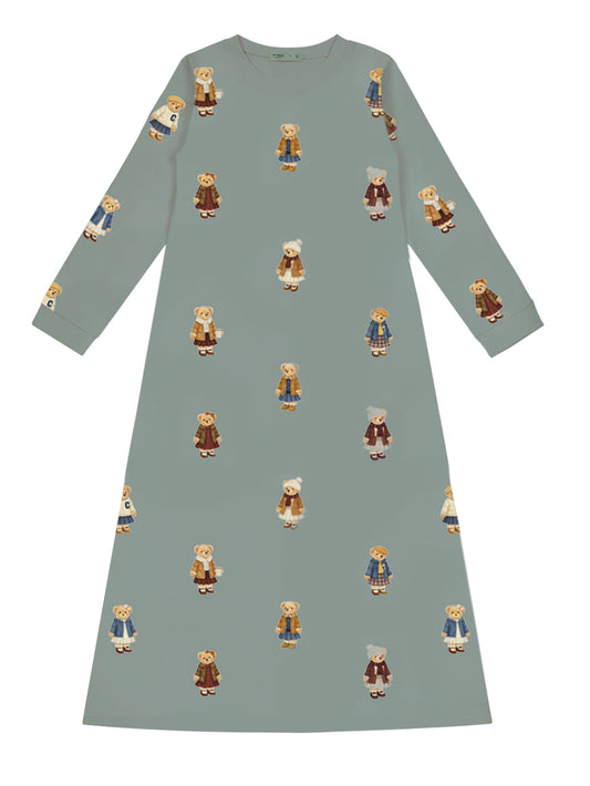 Teddy Pattern Lounge Nightgown - Jade