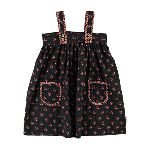 Knee length Dress W/ Straps (MN2614) - Black/Flowers