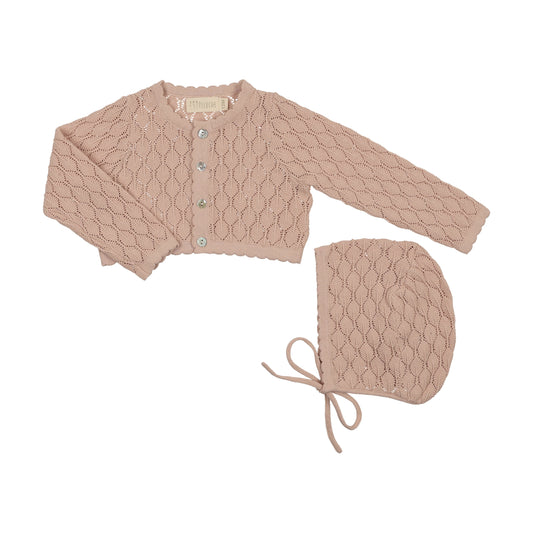 Peluche Pointelle Cropped Cardigan and Bonnet Set