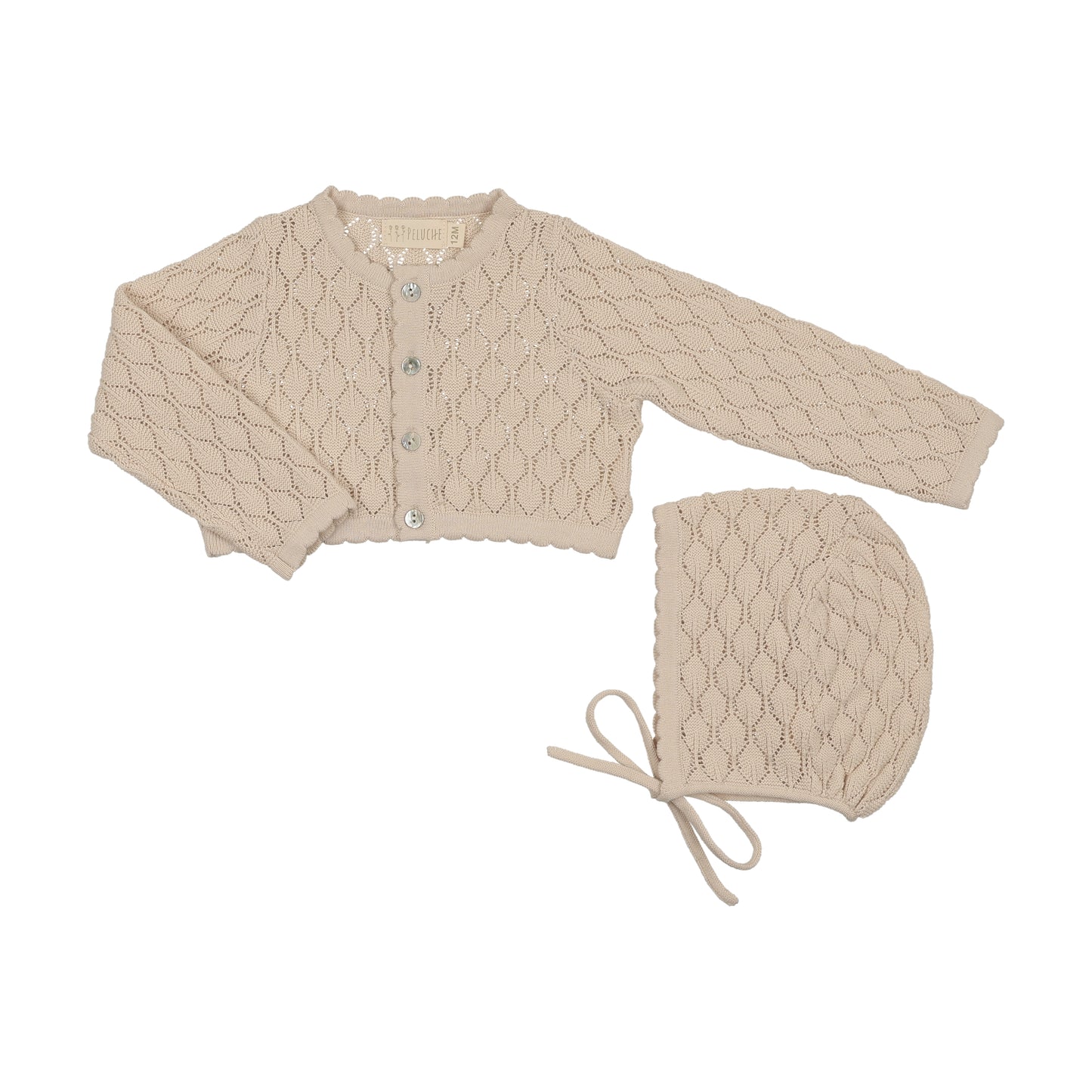 Peluche Pointelle Cropped Cardigan and Bonnet Set