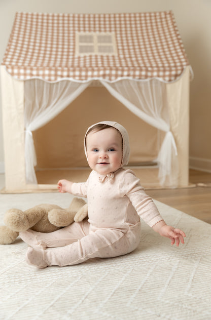 B&D Pointelle Flowers Footie/Bonnet