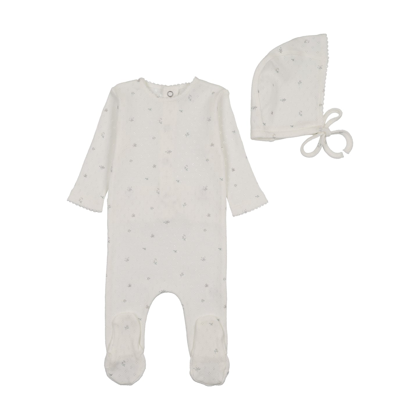 B&D Pointelle Flowers Footie/Bonnet
