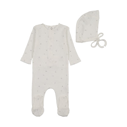 B&D Pointelle Flowers Footie/Bonnet