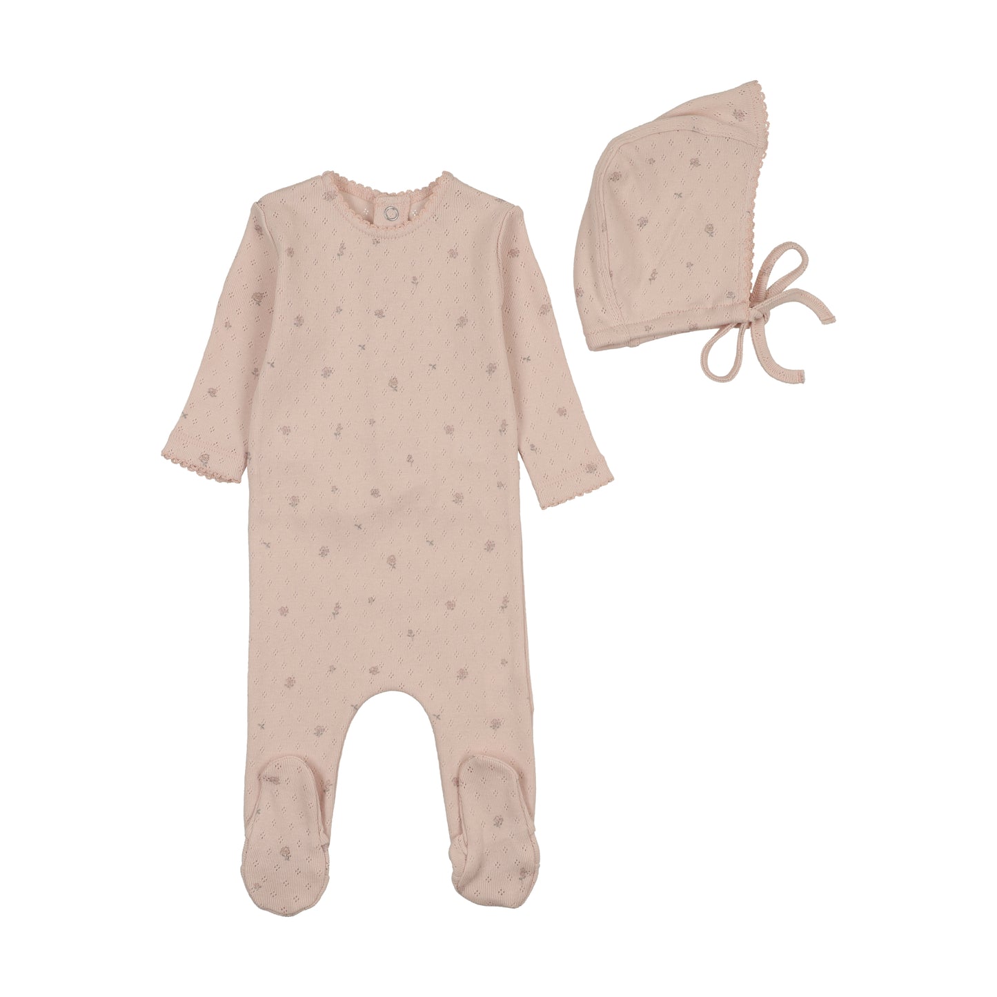 B&D Pointelle Flowers Footie/Bonnet