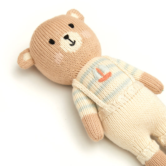 Tun Tun Arthur the bear with sailboat 11"- Natural & Light Blue