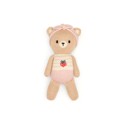 Tun Tun Baby Bear with Strawberry 8.5"- Pink & Natural
