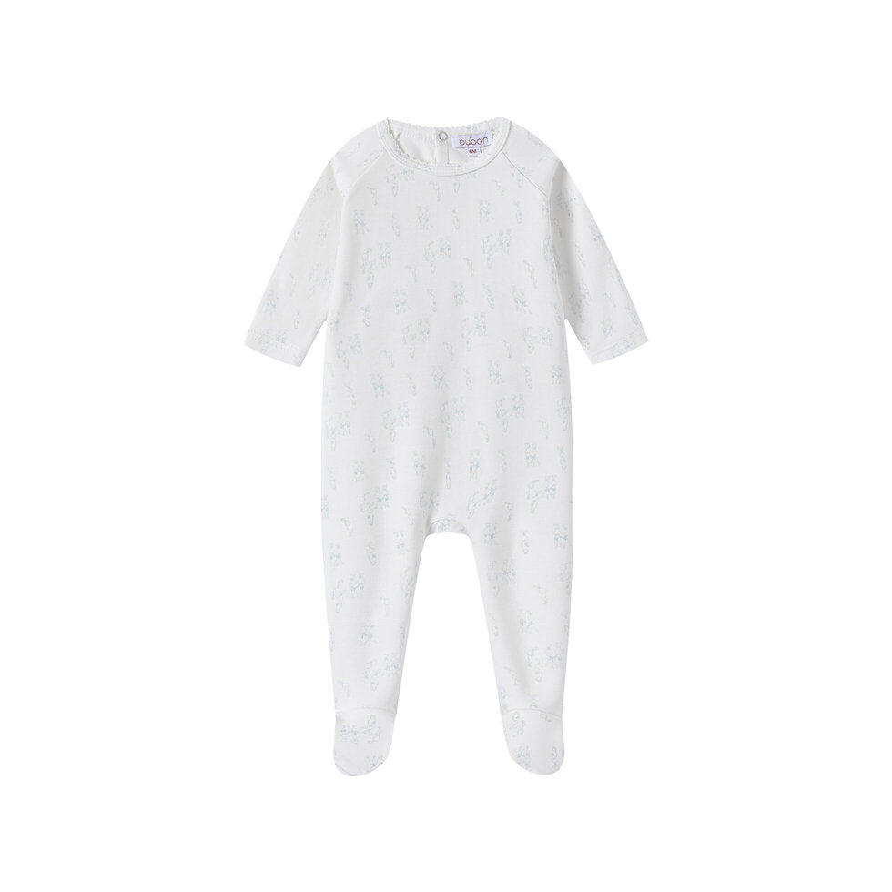 Allover Bunny Print White Ground Blue Footie & Hat