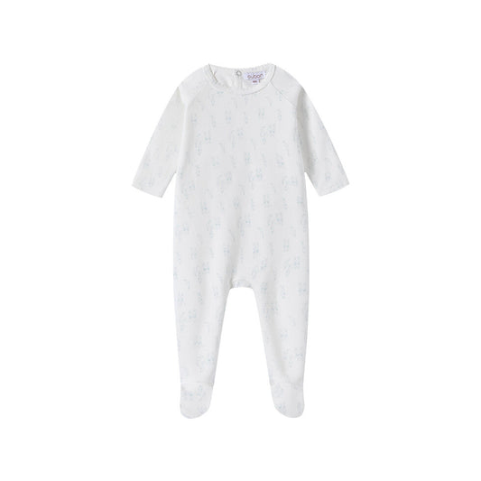 Allover Bunny Print White Ground Blue Footie & Hat