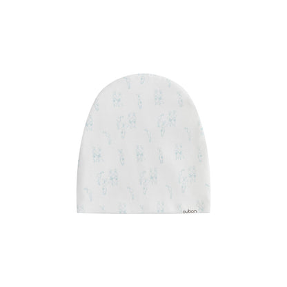Allover Bunny Print White Ground Blue Footie & Hat