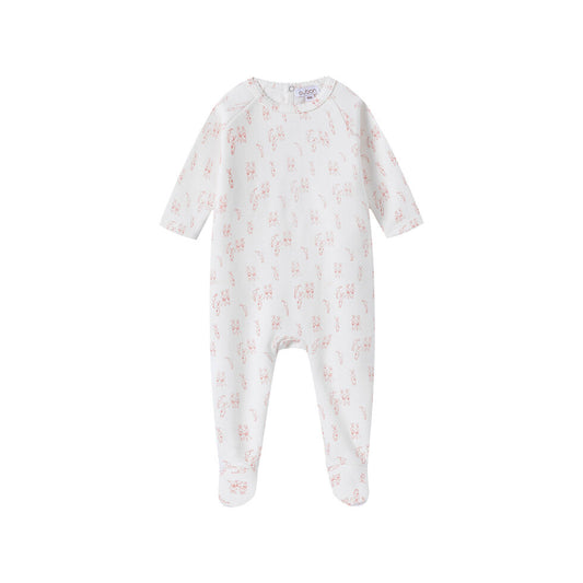 Allover Bunny Print White Ground Girl Footie & Hat