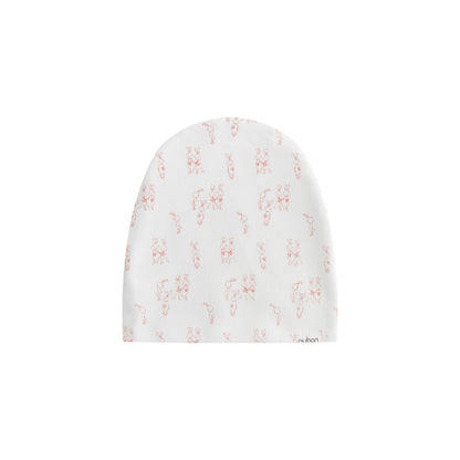 Allover Bunny Print White Ground Girl Footie & Hat