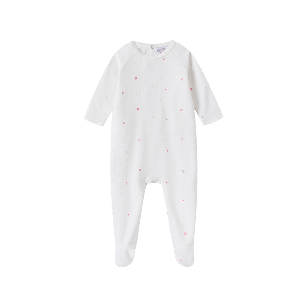 Outlined Heart Print Footie & Hat Set