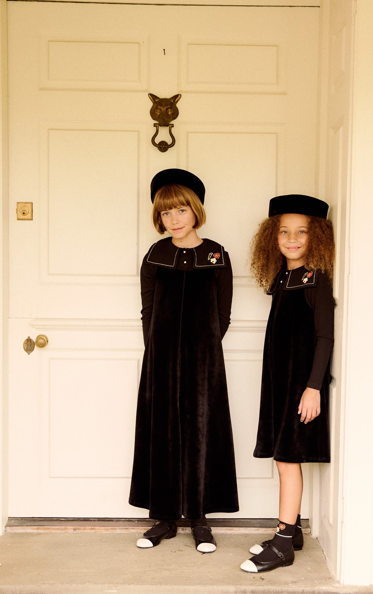 Embroidered Collar Velour Maxi - Black