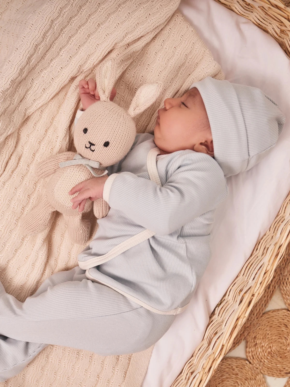 Tuntun baby bunny boy 8" Light beige & light blue