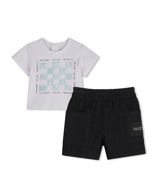 'Little Marc Jacobs Checkerboard print t-shirt w Denim Shorts W60817