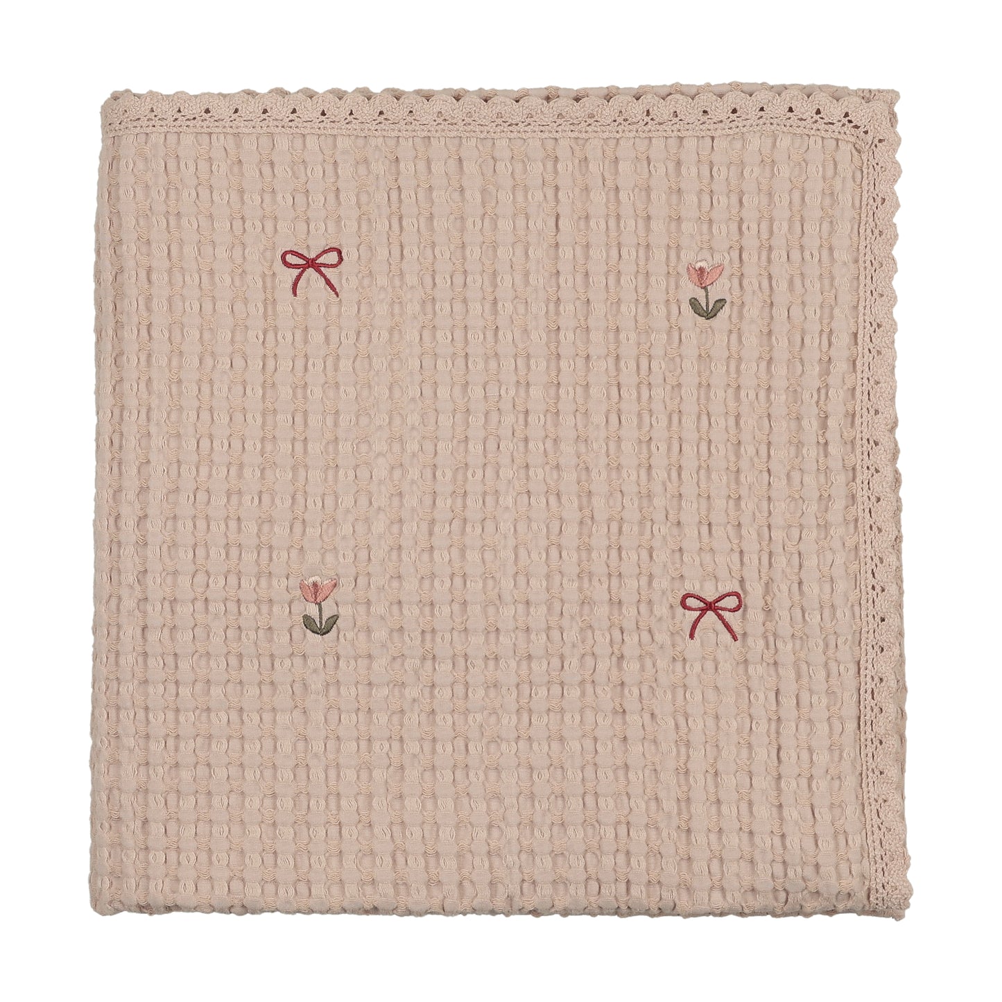 Peluche Waffle EMB Blanket TulipsnBows