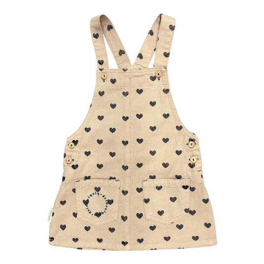 Knee Length Dress W/ Straps (MN2615C) - Beige W/ Black Hearts