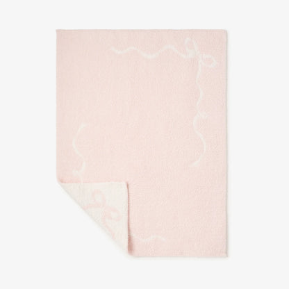 Bows Feather Knit Baby Blanket - Pink